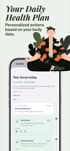 App Store preview: daily plan for 16 March with a timeline of scheduled actions, two of five done