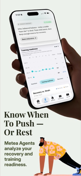 App Store preview: coach screen with training readiness charted across four weeks
